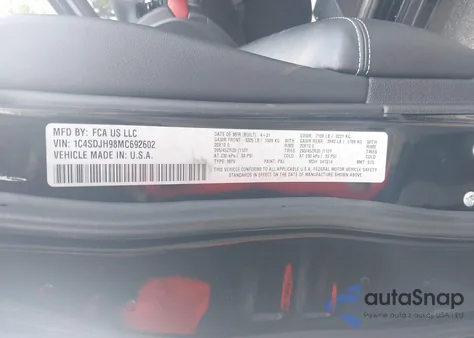 2021 Dodge Durango Srt Hellcat Awd from USA, damaged, VIN 1C4SDJH98MC692602